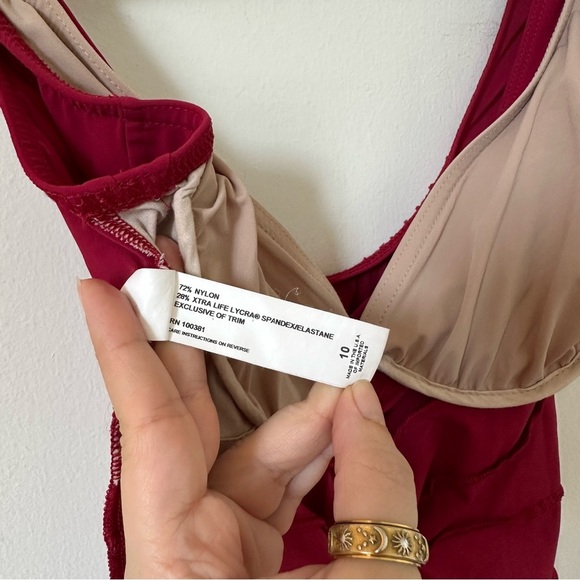 Karla Colletto Banded Lace Up One Piece Swimsuit In Wine Red Size 10 US 6 - Picture 8 of 10